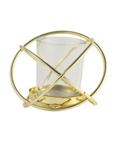 HIER_4330 Set Of 3 | 3" Gold Geometric Flower Vase Centerpiece | Votive Candle Holders With Glass Votives Chargers & Centerpieces 33 HIER_4330 Set Of 3 | 3