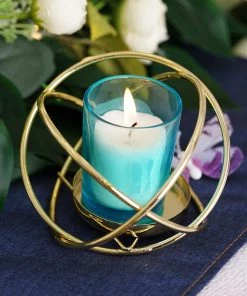 HIER_4330 Set Of 3 | 3" Gold Geometric Flower Vase Centerpiece | Votive Candle Holders With Glass Votives Chargers & Centerpieces 25 HIER_4330 Set Of 3 | 3