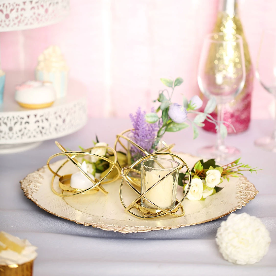 HIER_4330 Set Of 3 | 3" Gold Geometric Flower Vase Centerpiece | Votive Candle Holders With Glass Votives Chargers & Centerpieces 12 HIER_4330 Set Of 3 | 3" Gold Geometric Flower Vase Centerpiece | Votive Candle Holders With Glass Votives Chargers & Centerpieces