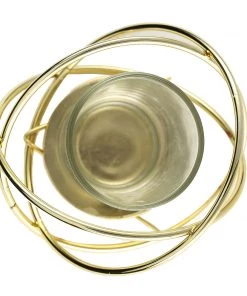 HIER_4330 Set Of 3 | 3" Gold Geometric Flower Vase Centerpiece | Votive Candle Holders With Glass Votives Chargers & Centerpieces 34 HIER_4330 Set Of 3 | 3