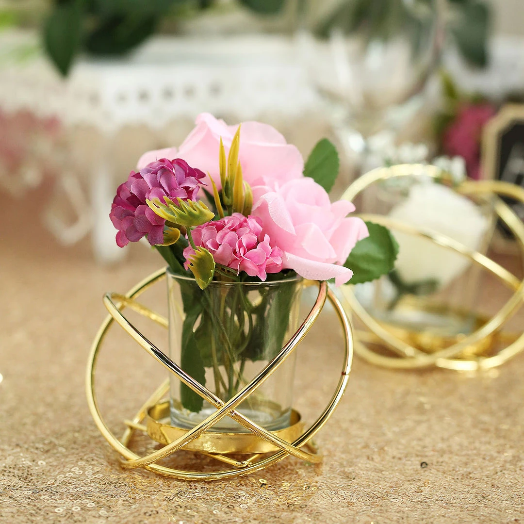 HIER_4330 Set Of 3 | 3" Gold Geometric Flower Vase Centerpiece | Votive Candle Holders With Glass Votives Chargers & Centerpieces 14 HIER_4330 Set Of 3 | 3" Gold Geometric Flower Vase Centerpiece | Votive Candle Holders With Glass Votives Chargers & Centerpieces