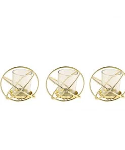 HIER_4330 Set Of 3 | 3" Gold Geometric Flower Vase Centerpiece | Votive Candle Holders With Glass Votives Chargers & Centerpieces 35 HIER_4330 Set Of 3 | 3