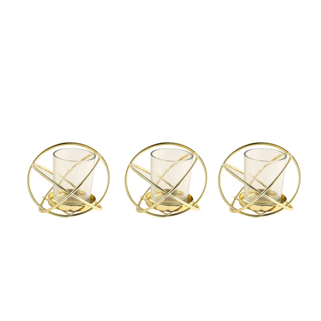 HIER_4330 Set Of 3 | 3" Gold Geometric Flower Vase Centerpiece | Votive Candle Holders With Glass Votives Chargers & Centerpieces 18 HIER_4330 Set Of 3 | 3" Gold Geometric Flower Vase Centerpiece | Votive Candle Holders With Glass Votives Chargers & Centerpieces