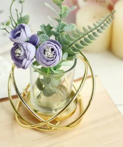 HIER_4330 Set Of 3 | 3" Gold Geometric Flower Vase Centerpiece | Votive Candle Holders With Glass Votives Chargers & Centerpieces 32 HIER_4330 Set Of 3 | 3