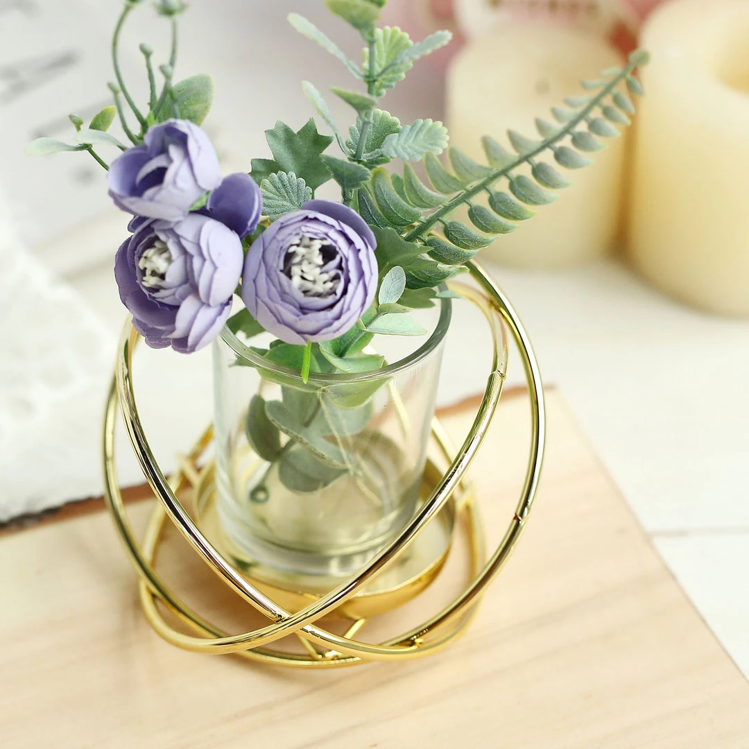 HIER_4330 Set Of 3 | 3" Gold Geometric Flower Vase Centerpiece | Votive Candle Holders With Glass Votives Chargers & Centerpieces 15 HIER_4330 Set Of 3 | 3" Gold Geometric Flower Vase Centerpiece | Votive Candle Holders With Glass Votives Chargers & Centerpieces