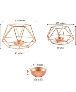 HIER_4330 Set Of 2 | Rose Gold Tea Light Candle Holders | Hexagon Top Geometric Candle Holder Centerpiece - 4