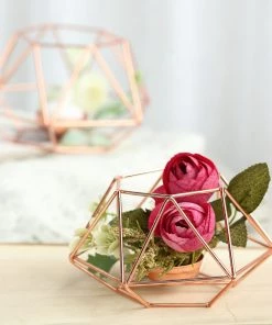HIER_4330 Set Of 2 | Rose Gold Tea Light Candle Holders | Hexagon Top Geometric Candle Holder Centerpiece - 4
