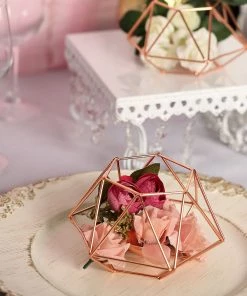 HIER_4330 Set Of 2 | Rose Gold Tea Light Candle Holders | Hexagon Top Geometric Candle Holder Centerpiece - 4