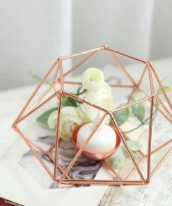 HIER_4330 Set Of 2 | Rose Gold Tea Light Candle Holders | Hexagon Top Geometric Candle Holder Centerpiece - 4