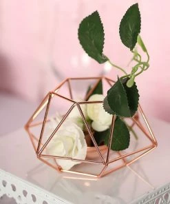 HIER_4330 Set Of 2 | Rose Gold Tea Light Candle Holders | Hexagon Top Geometric Candle Holder Centerpiece - 4