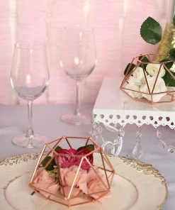 HIER_4330 Set Of 2 | Rose Gold Tea Light Candle Holders | Hexagon Top Geometric Candle Holder Centerpiece - 4