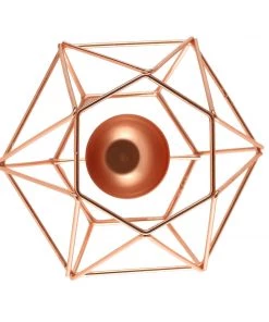 HIER_4330 Set Of 2 | Rose Gold Tea Light Candle Holders | Hexagon Top Geometric Candle Holder Centerpiece - 4