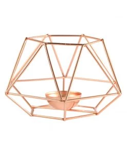 HIER_4330 Set Of 2 | Rose Gold Tea Light Candle Holders | Hexagon Top Geometric Candle Holder Centerpiece - 4