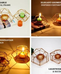 HIER_4330 Set Of 2 | Rose Gold Tea Light Candle Holders | Hexagon Top Geometric Candle Holder Centerpiece - 4