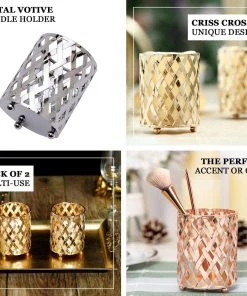 HIER_4310 2 Pack | 4" Metal Silver Candle Holder Set | Criss Cross Design Votive Holder | Wedding Table Centerpieces Chargers & Centerpieces 16 HIER_4310 2 Pack | 4