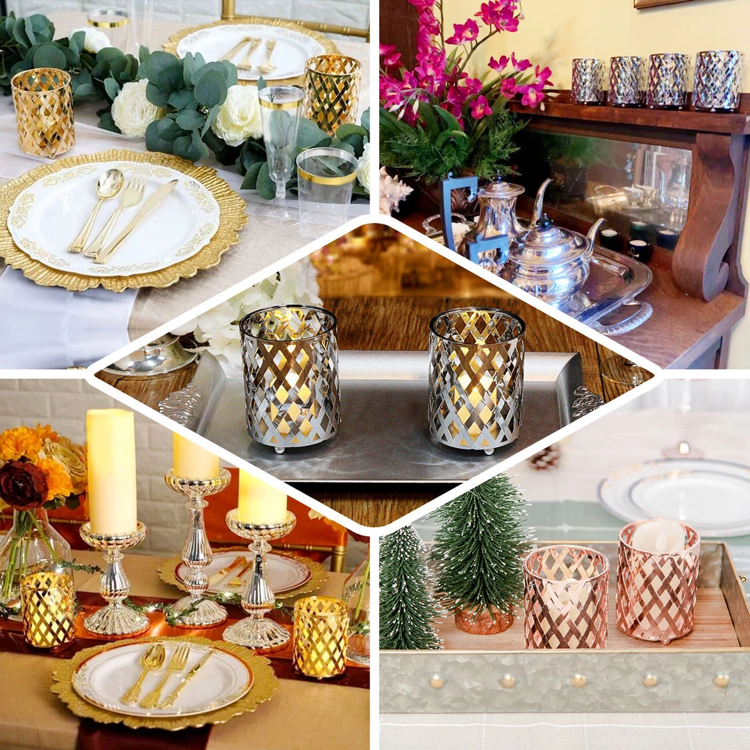 HIER_4310 2 Pack | 4" Metal Silver Candle Holder Set | Criss Cross Design Votive Holder | Wedding Table Centerpieces Chargers & Centerpieces 5 HIER_4310 2 Pack | 4" Metal Silver Candle Holder Set | Criss Cross Design Votive Holder | Wedding Table Centerpieces Chargers & Centerpieces