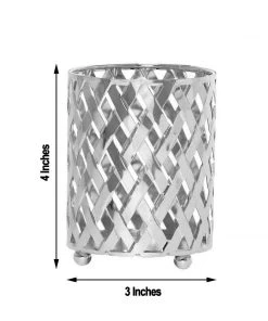 HIER_4310 2 Pack | 4" Metal Silver Candle Holder Set | Criss Cross Design Votive Holder | Wedding Table Centerpieces Chargers & Centerpieces 15 HIER_4310 2 Pack | 4