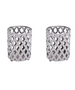 HIER_4310 2 Pack | 4" Metal Silver Candle Holder Set | Criss Cross Design Votive Holder | Wedding Table Centerpieces Chargers & Centerpieces 25 HIER_4310 2 Pack | 4