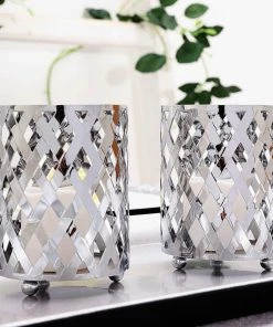 HIER_4310 2 Pack | 4" Metal Silver Candle Holder Set | Criss Cross Design Votive Holder | Wedding Table Centerpieces Chargers & Centerpieces 19 HIER_4310 2 Pack | 4