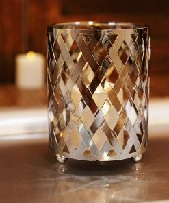 HIER_4310 2 Pack | 4" Metal Silver Candle Holder Set | Criss Cross Design Votive Holder | Wedding Table Centerpieces Chargers & Centerpieces 21 HIER_4310 2 Pack | 4