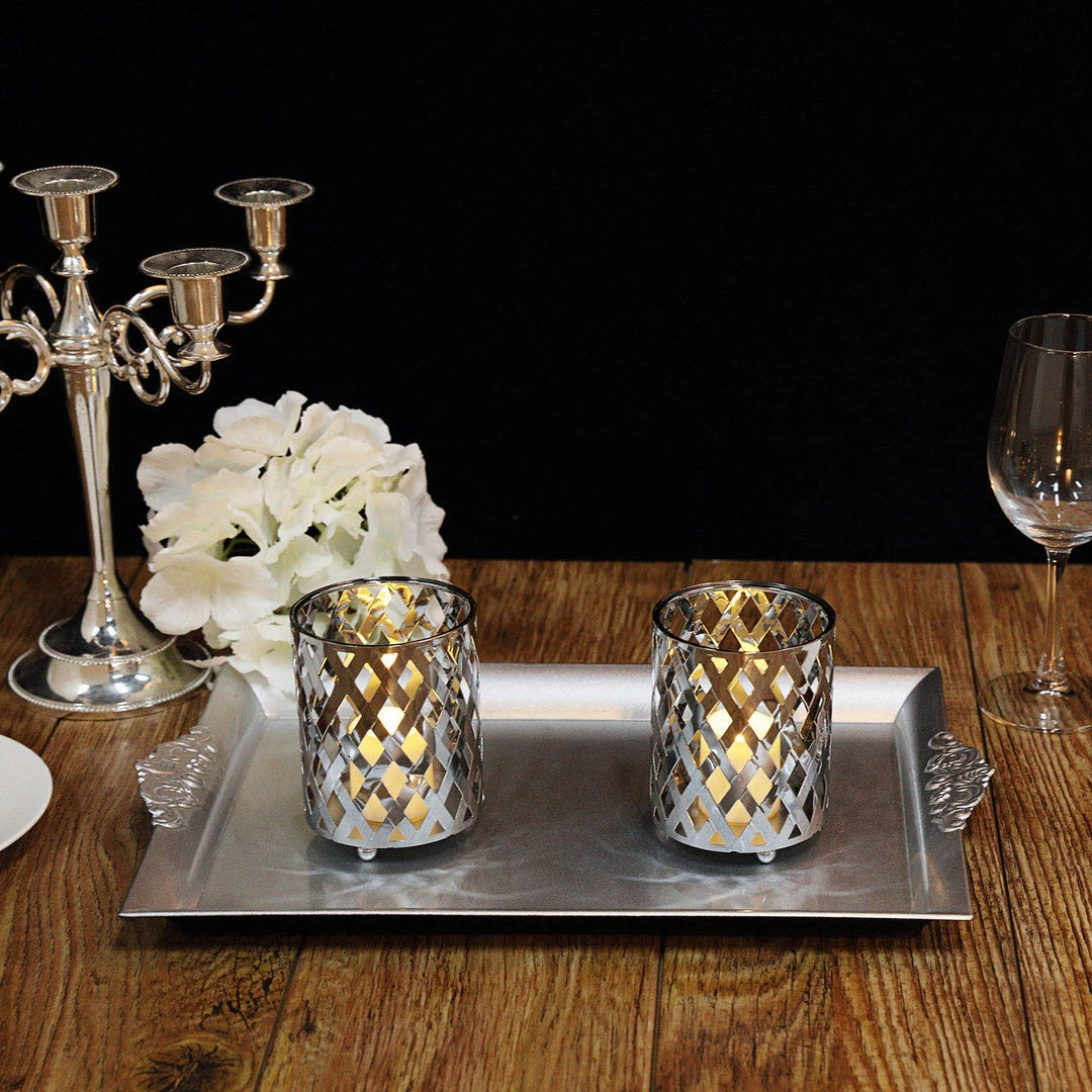 HIER_4310 2 Pack | 4" Metal Silver Candle Holder Set | Criss Cross Design Votive Holder | Wedding Table Centerpieces Chargers & Centerpieces 2 HIER_4310 2 Pack | 4" Metal Silver Candle Holder Set | Criss Cross Design Votive Holder | Wedding Table Centerpieces Chargers & Centerpieces