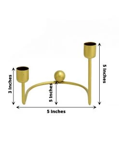 HIER_4310 Chargers & Centerpieces 2 Pack | 2 Arm Gold Metal Geometric Taper Candle Holders With Horseshoe Base - 5" 14 HIER_4310 Chargers & Centerpieces 2 Pack | 2 Arm Gold Metal Geometric Taper Candle Holders With Horseshoe Base - 5