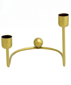 HIER_4310 Chargers & Centerpieces 2 Pack | 2 Arm Gold Metal Geometric Taper Candle Holders With Horseshoe Base - 5" 22 HIER_4310 Chargers & Centerpieces 2 Pack | 2 Arm Gold Metal Geometric Taper Candle Holders With Horseshoe Base - 5