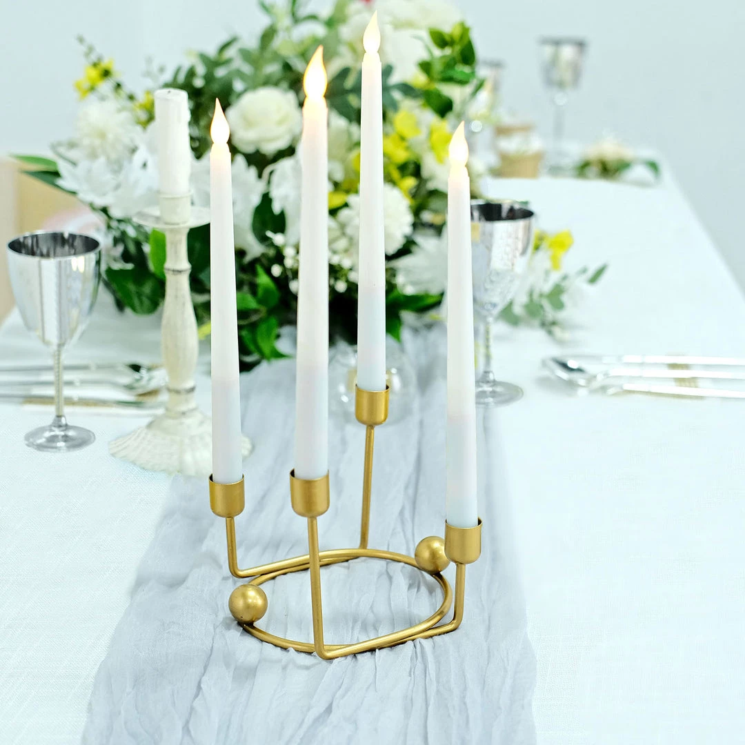 HIER_4310 Chargers & Centerpieces 2 Pack | 2 Arm Gold Metal Geometric Taper Candle Holders With Horseshoe Base - 5" 7 HIER_4310 Chargers & Centerpieces 2 Pack | 2 Arm Gold Metal Geometric Taper Candle Holders With Horseshoe Base - 5"