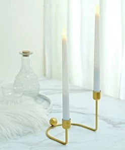 HIER_4310 Chargers & Centerpieces 2 Pack | 2 Arm Gold Metal Geometric Taper Candle Holders With Horseshoe Base - 5" 19 HIER_4310 Chargers & Centerpieces 2 Pack | 2 Arm Gold Metal Geometric Taper Candle Holders With Horseshoe Base - 5