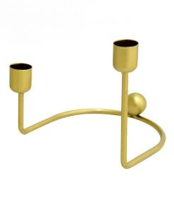 HIER_4310 Chargers & Centerpieces 2 Pack | 2 Arm Gold Metal Geometric Taper Candle Holders With Horseshoe Base - 5" 23 HIER_4310 Chargers & Centerpieces 2 Pack | 2 Arm Gold Metal Geometric Taper Candle Holders With Horseshoe Base - 5
