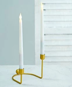 HIER_4310 Chargers & Centerpieces 2 Pack | 2 Arm Gold Metal Geometric Taper Candle Holders With Horseshoe Base - 5" 15 HIER_4310 Chargers & Centerpieces 2 Pack | 2 Arm Gold Metal Geometric Taper Candle Holders With Horseshoe Base - 5