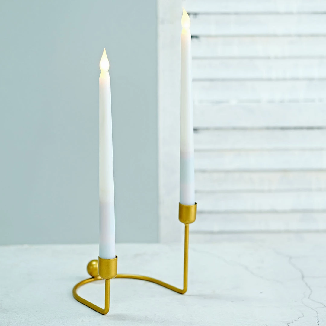 HIER_4310 Chargers & Centerpieces 2 Pack | 2 Arm Gold Metal Geometric Taper Candle Holders With Horseshoe Base - 5" 4 HIER_4310 Chargers & Centerpieces 2 Pack | 2 Arm Gold Metal Geometric Taper Candle Holders With Horseshoe Base - 5"