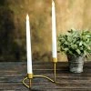 HIER_4310 Chargers & Centerpieces 2 Pack | 2 Arm Gold Metal Geometric Taper Candle Holders With Horseshoe Base - 5"