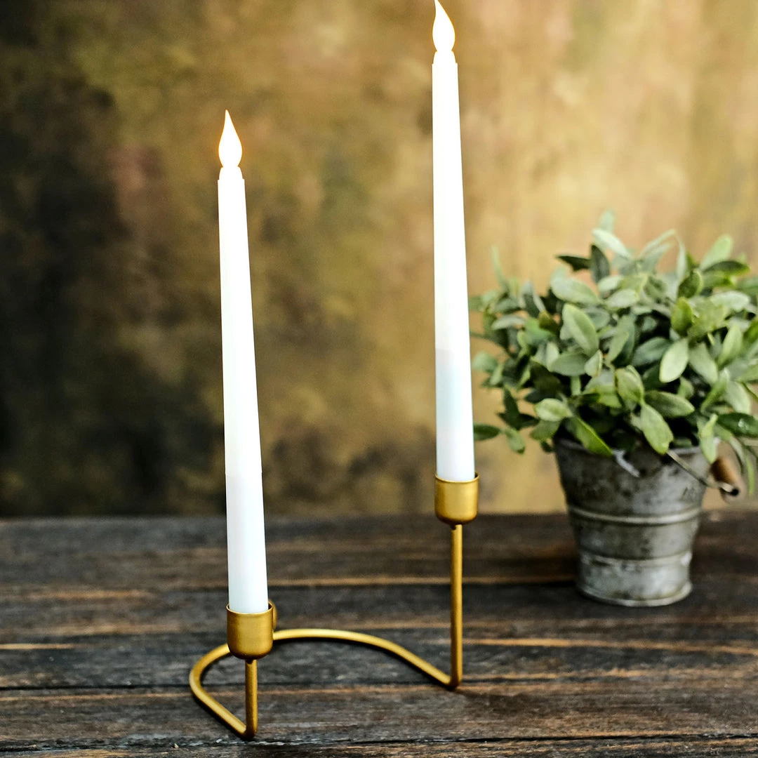 HIER_4310 Chargers & Centerpieces 2 Pack | 2 Arm Gold Metal Geometric Taper Candle Holders With Horseshoe Base - 5" 1 HIER_4310 Chargers & Centerpieces 2 Pack | 2 Arm Gold Metal Geometric Taper Candle Holders With Horseshoe Base - 5"
