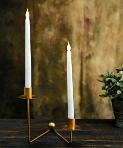 HIER_4310 2 Pack | 2 Arm Gold Metal Geometric Taper Candle Candelabra Holder Centerpiece With V-Shaped Base - 7" Chargers & Centerpieces