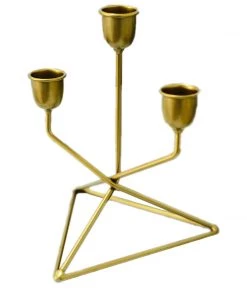 HIER_4310 Chargers & Centerpieces 2 Pack | 3 Arm Gold Metal Geometric Taper Candle Candelabra Holder Centerpiece With Triangle Base - 7" 21 HIER_4310 Chargers & Centerpieces 2 Pack | 3 Arm Gold Metal Geometric Taper Candle Candelabra Holder Centerpiece With Triangle Base - 7