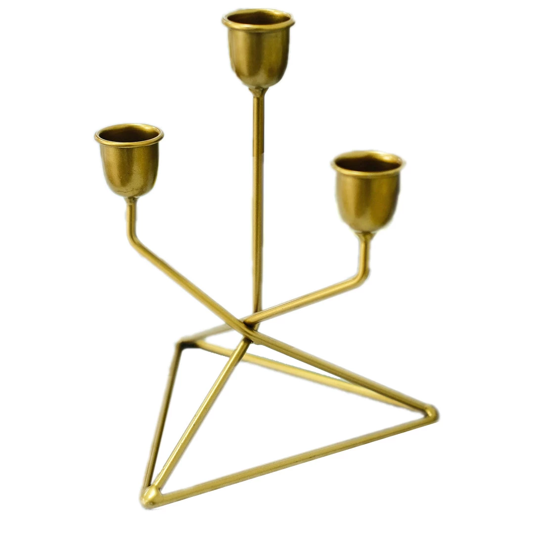 HIER_4310 Chargers & Centerpieces 2 Pack | 3 Arm Gold Metal Geometric Taper Candle Candelabra Holder Centerpiece With Triangle Base - 7" 11 HIER_4310 Chargers & Centerpieces 2 Pack | 3 Arm Gold Metal Geometric Taper Candle Candelabra Holder Centerpiece With Triangle Base - 7"