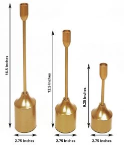 HIER_4310 Chargers & Centerpieces Set Of 3 | Gold Taper Candle Holder Set With Heavy Metal Base, Metal Candlestick Holders - 9