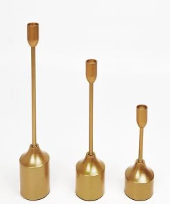 HIER_4310 Chargers & Centerpieces Set Of 3 | Gold Taper Candle Holder Set With Heavy Metal Base, Metal Candlestick Holders - 9