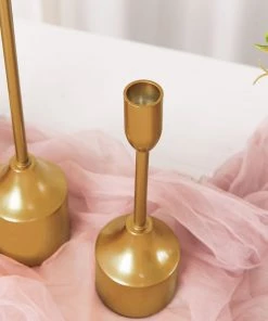 HIER_4310 Chargers & Centerpieces Set Of 3 | Gold Taper Candle Holder Set With Heavy Metal Base, Metal Candlestick Holders - 9