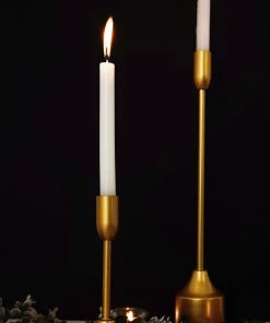HIER_4310 Chargers & Centerpieces Set Of 3 | Gold Taper Candle Holder Set With Heavy Metal Base, Metal Candlestick Holders - 9