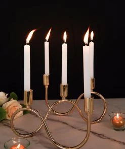 HIER_4310 5 Arm | Wavy Gold Metal Candelabra Candle Holder, Taper Candlestick Holder | 9"x6" Chargers & Centerpieces