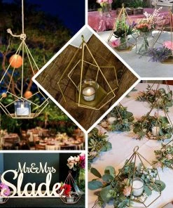 HIER_4330 2 Pack | 9" Gold Metal Pentagon Geometric Tealight Candle Holders | Geometric Flower Stand Centerpieces 25 HIER_4330 2 Pack | 9