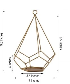 HIER_4330 2 Pack | 9" Gold Metal Pentagon Geometric Tealight Candle Holders | Geometric Flower Stand Centerpieces 23 HIER_4330 2 Pack | 9