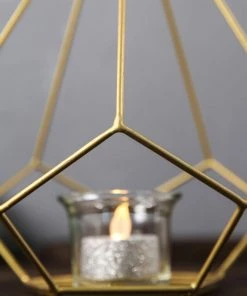 HIER_4330 2 Pack | 9" Gold Metal Pentagon Geometric Tealight Candle Holders | Geometric Flower Stand Centerpieces 29 HIER_4330 2 Pack | 9