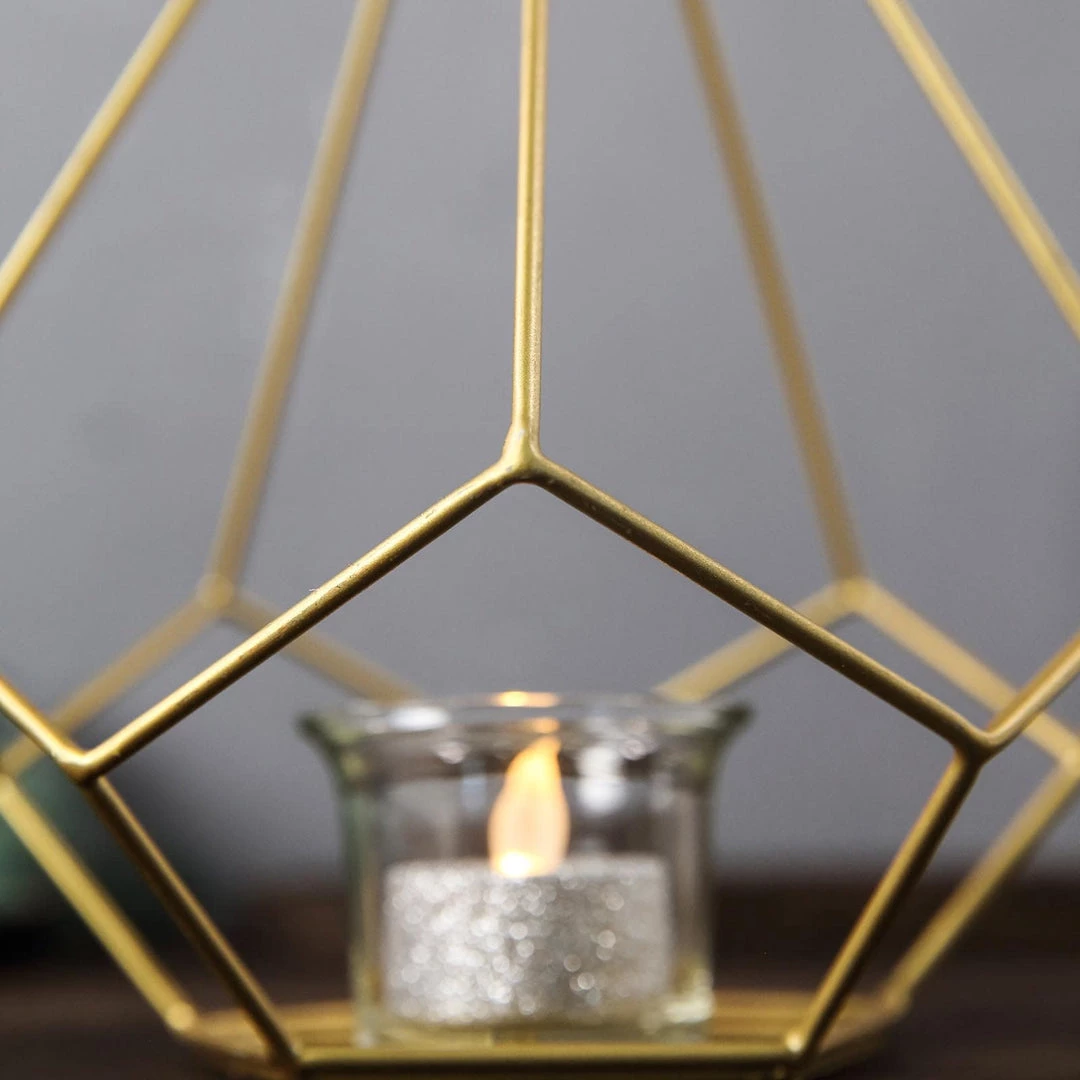 HIER_4330 2 Pack | 9" Gold Metal Pentagon Geometric Tealight Candle Holders | Geometric Flower Stand Centerpieces 9 HIER_4330 2 Pack | 9" Gold Metal Pentagon Geometric Tealight Candle Holders | Geometric Flower Stand Centerpieces