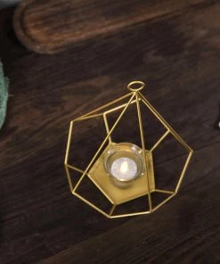 HIER_4330 2 Pack | 9" Gold Metal Pentagon Geometric Tealight Candle Holders | Geometric Flower Stand Centerpieces 33 HIER_4330 2 Pack | 9