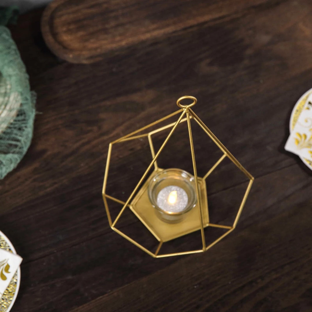 HIER_4330 2 Pack | 9" Gold Metal Pentagon Geometric Tealight Candle Holders | Geometric Flower Stand Centerpieces 13 HIER_4330 2 Pack | 9" Gold Metal Pentagon Geometric Tealight Candle Holders | Geometric Flower Stand Centerpieces