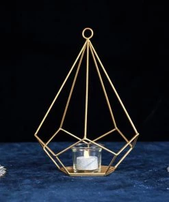 HIER_4330 2 Pack | 9" Gold Metal Pentagon Geometric Tealight Candle Holders | Geometric Flower Stand Centerpieces 30 HIER_4330 2 Pack | 9