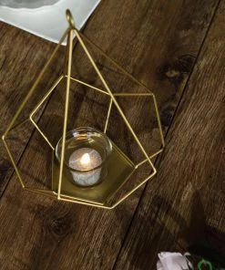 HIER_4330 2 Pack | 9" Gold Metal Pentagon Geometric Tealight Candle Holders | Geometric Flower Stand Centerpieces 31 HIER_4330 2 Pack | 9